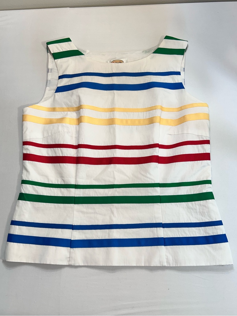 Vintage Talbots Grosgrain Ribbon Stripe Sleeveless Shell Top Preppy Nautical 4P
